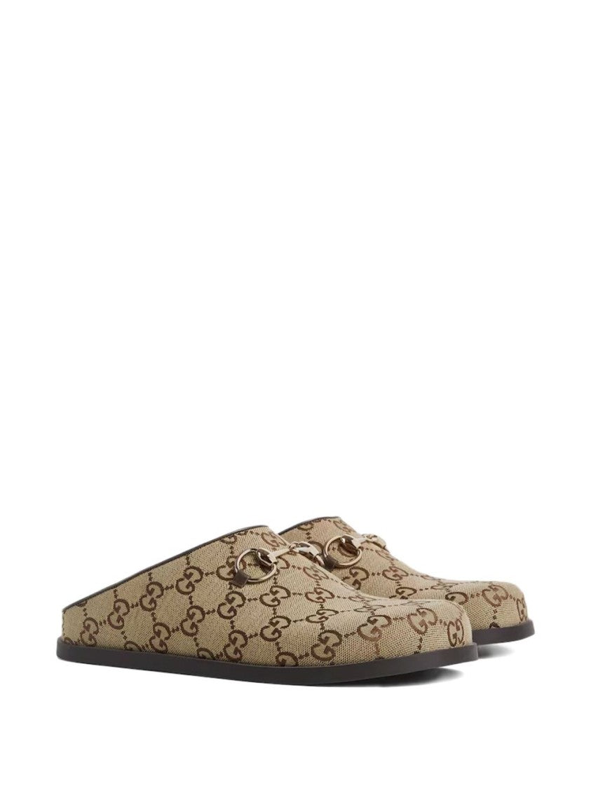 Gucci Camel Gg Canvas Horsebit Mules