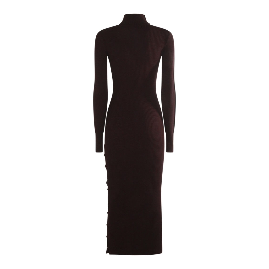 Courrèges Burgundy Ribbed Long-Sleeve Dress With High Collar