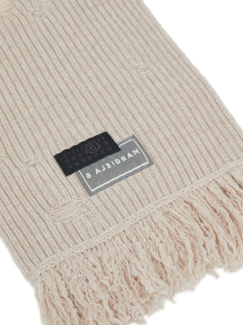 Mm6 By Maison Margiela Ribbed Texture Scarf With Fringed Edges