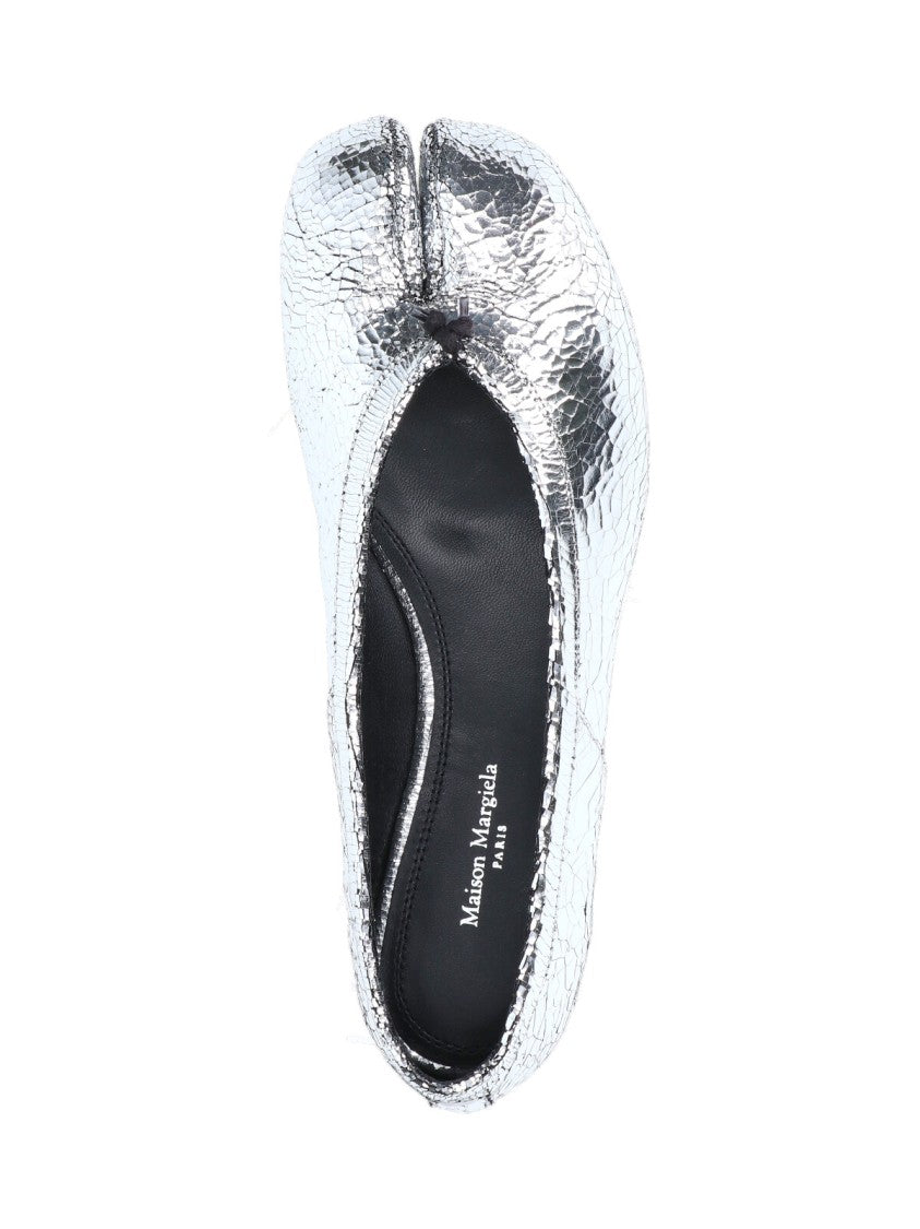 Maison Margiela Crinkled Metallic Silver Flats With Rounded Toe