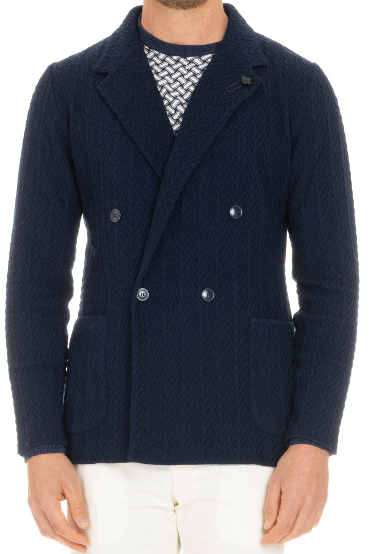 Lardini Double-Breasted Textured Fabric Blazer