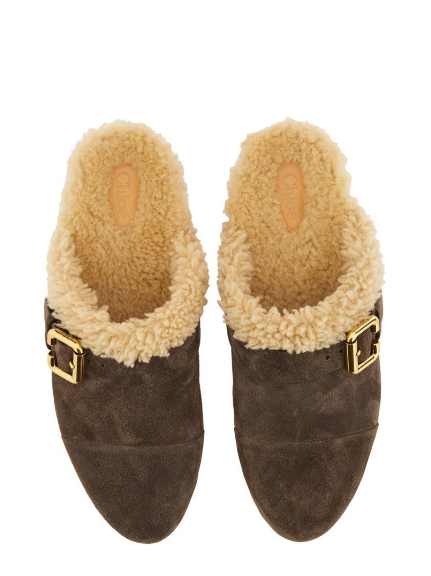 Chloé Jeannette Gold Detail Shearling Mules