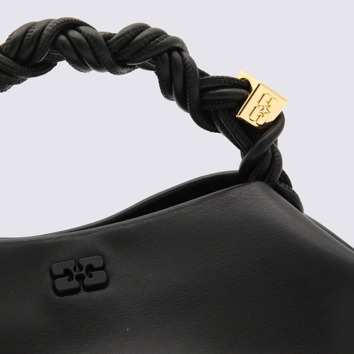 Ganni Geometric Black Bag With Twisted Handle And Gold Accents