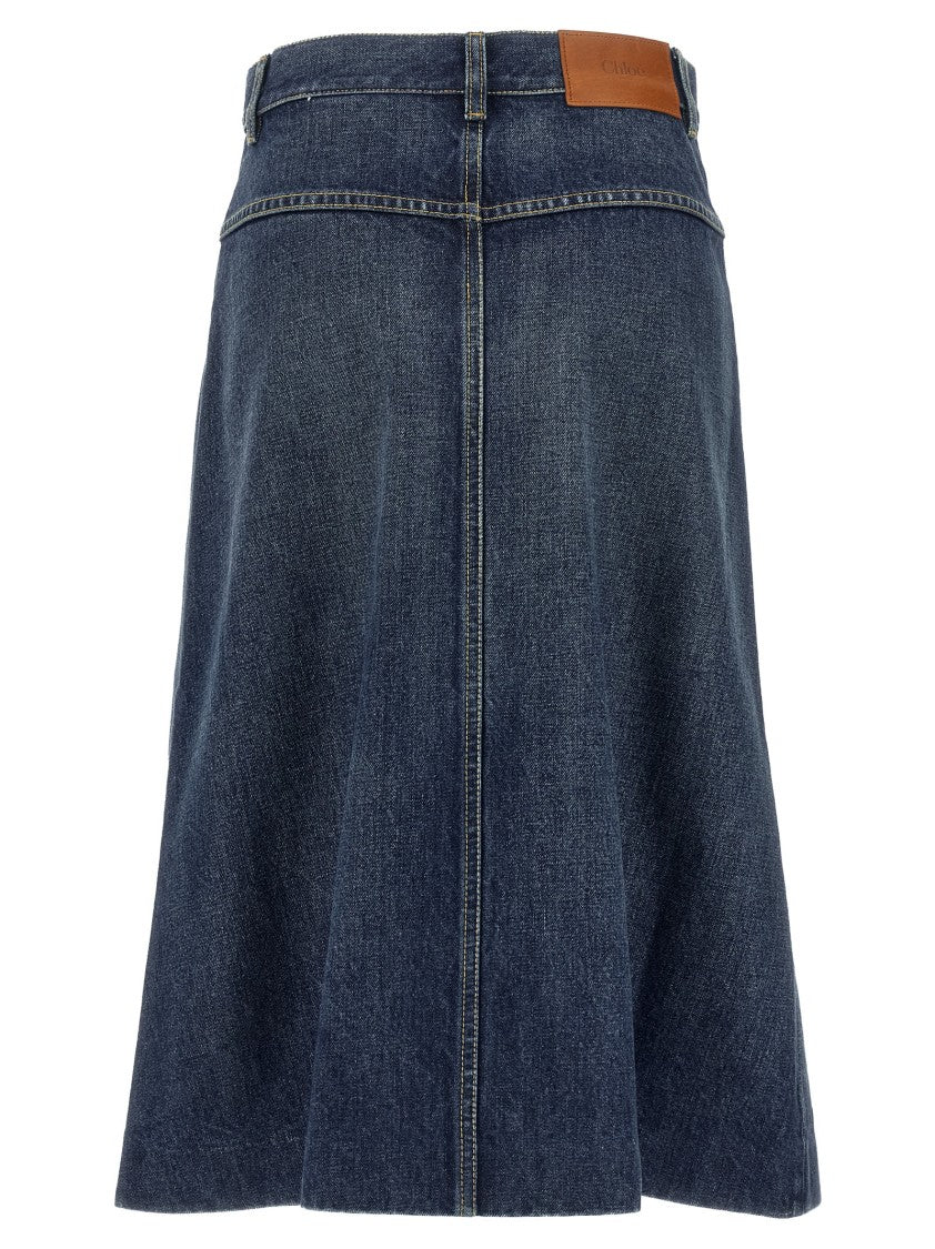 Chloé Delavé Cotton Denim Midi Skirt