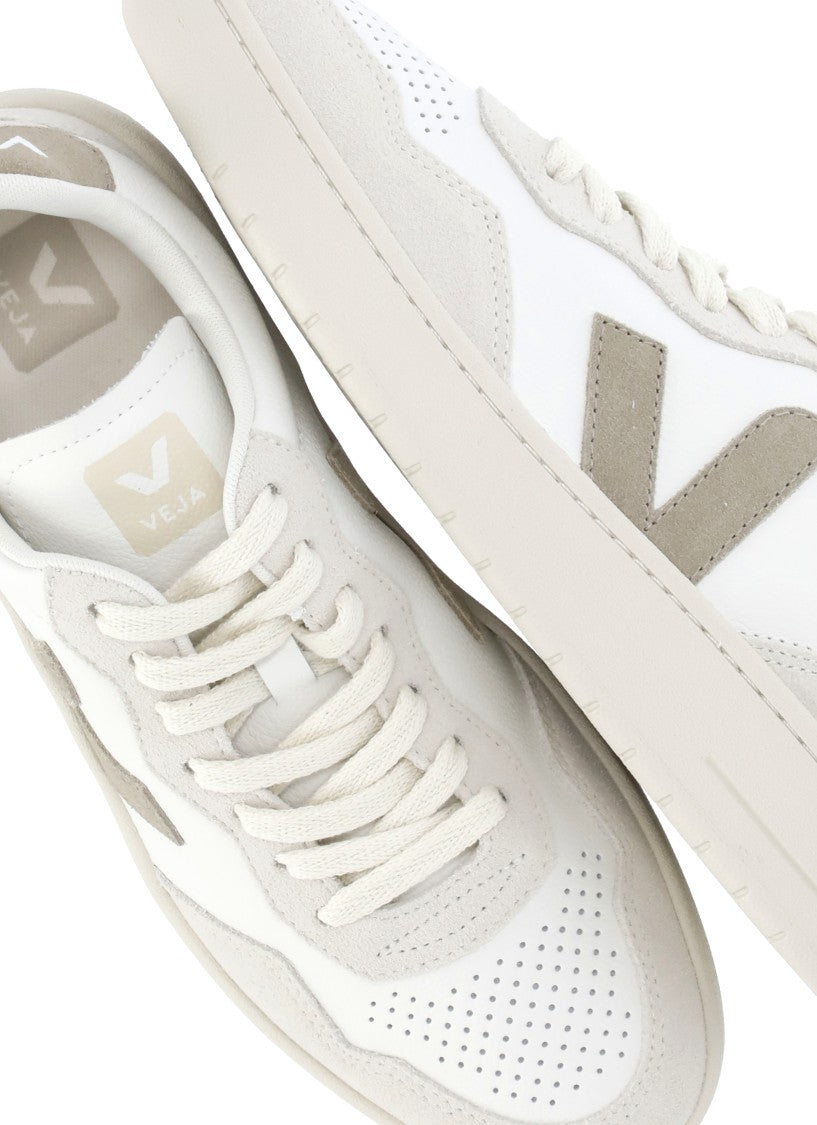Veja White V-90 Suede-Blend Leather Sneakers