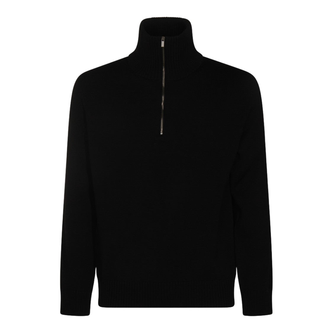 Altea Fitted Black Knit Sweater With Ribbed Collar