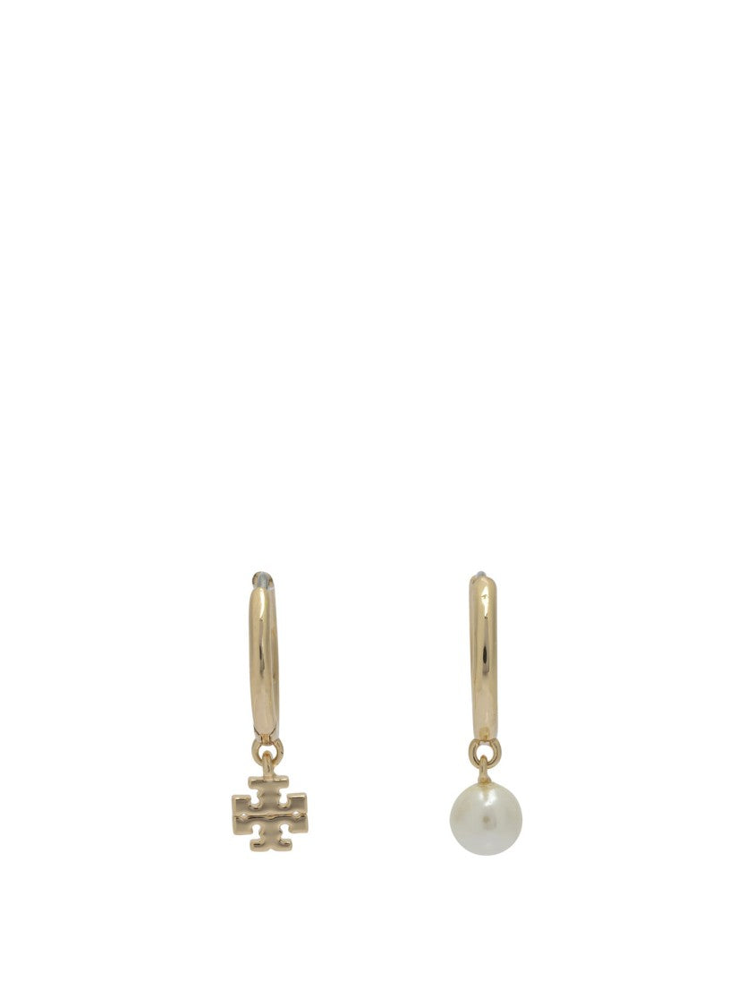 Tory Burch Asymmetrical Hoop Earrings With Brass Charm