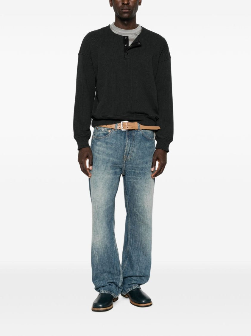 Our Legacy Black Ribbed Button-Placket Sweater
