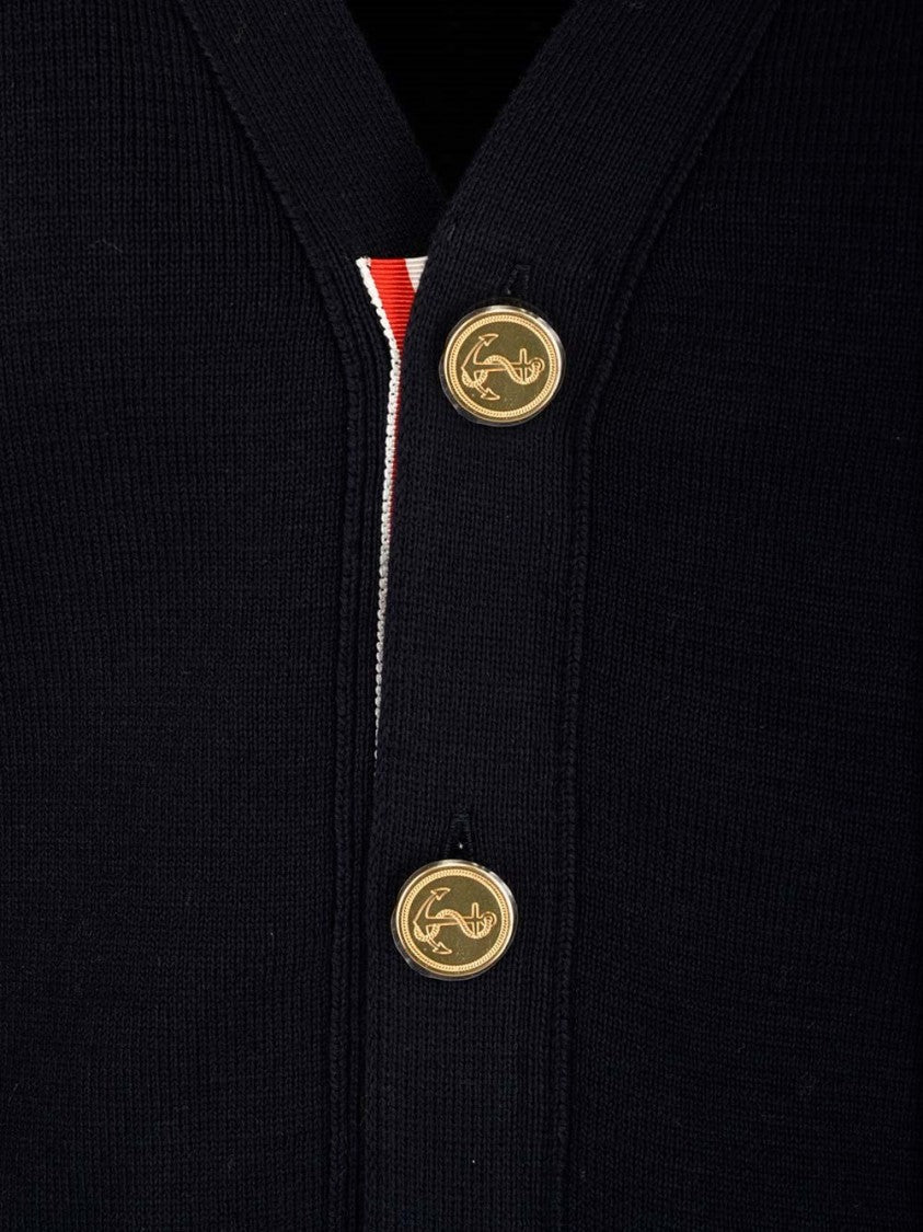 Thom Browne Classic Cardigan With Deep V-Neck And Gold Button Detail