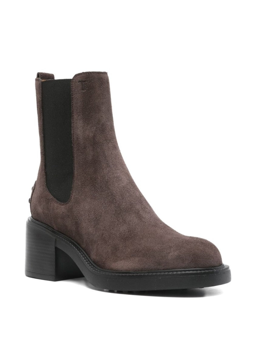 Tod's Brown Suede Block Heel Ankle Boots