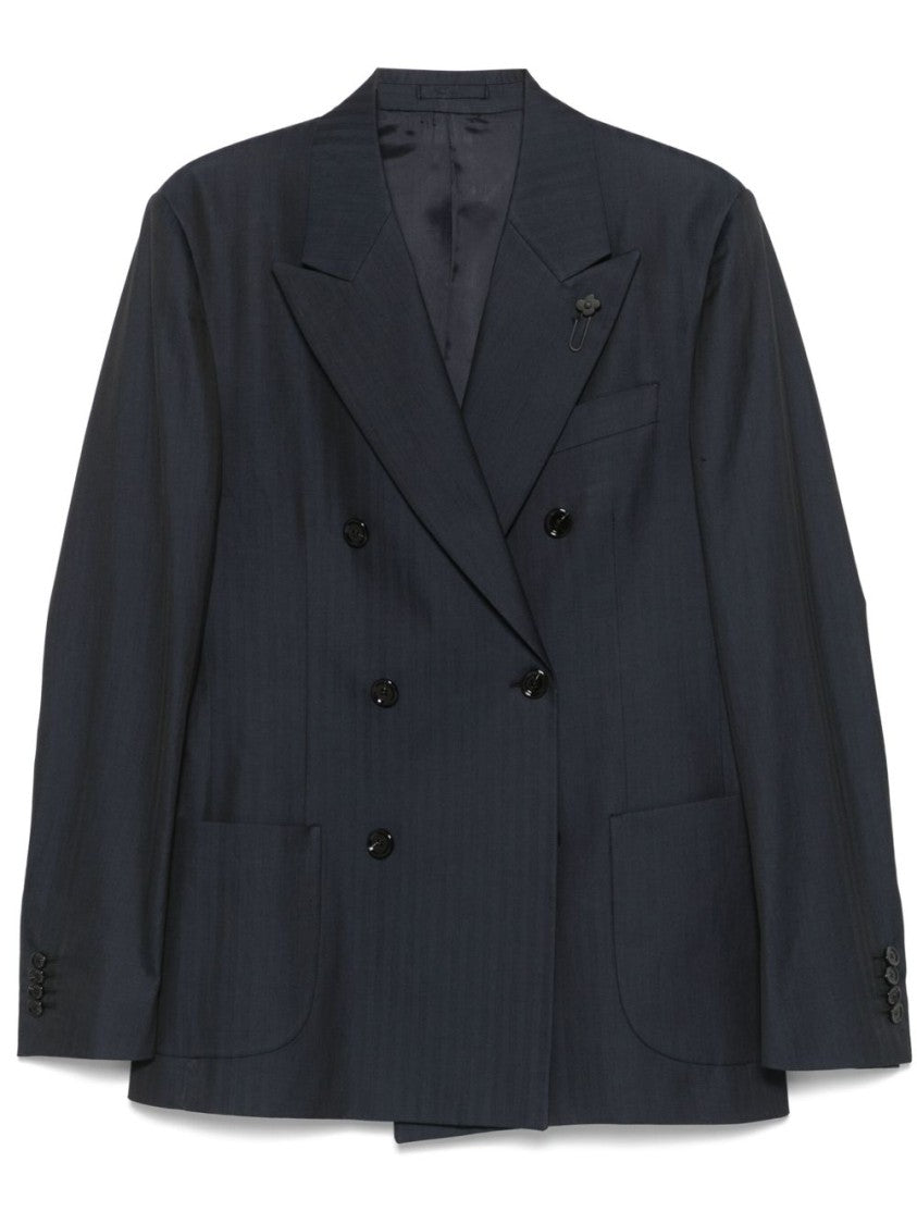 Lardini Double-Breasted Pinstripe Blue Jacket With Tailored Fit