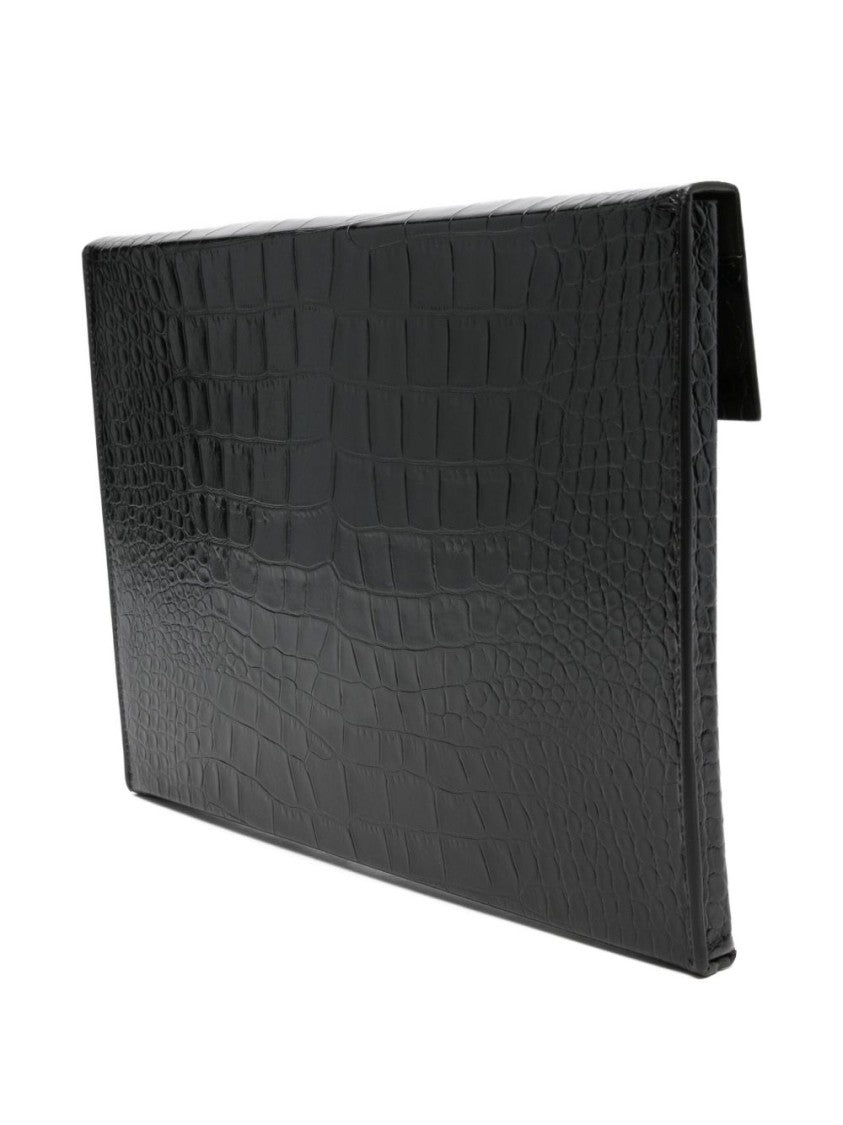 Tom Ford Crocodile-Embossed Black Wallet With Flap Closure
