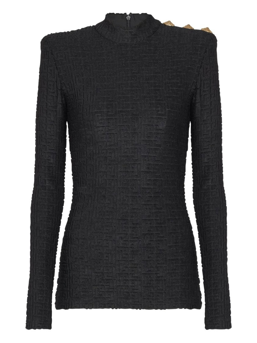 Balmain Fitted Long-Sleeved Textured Pattern Top