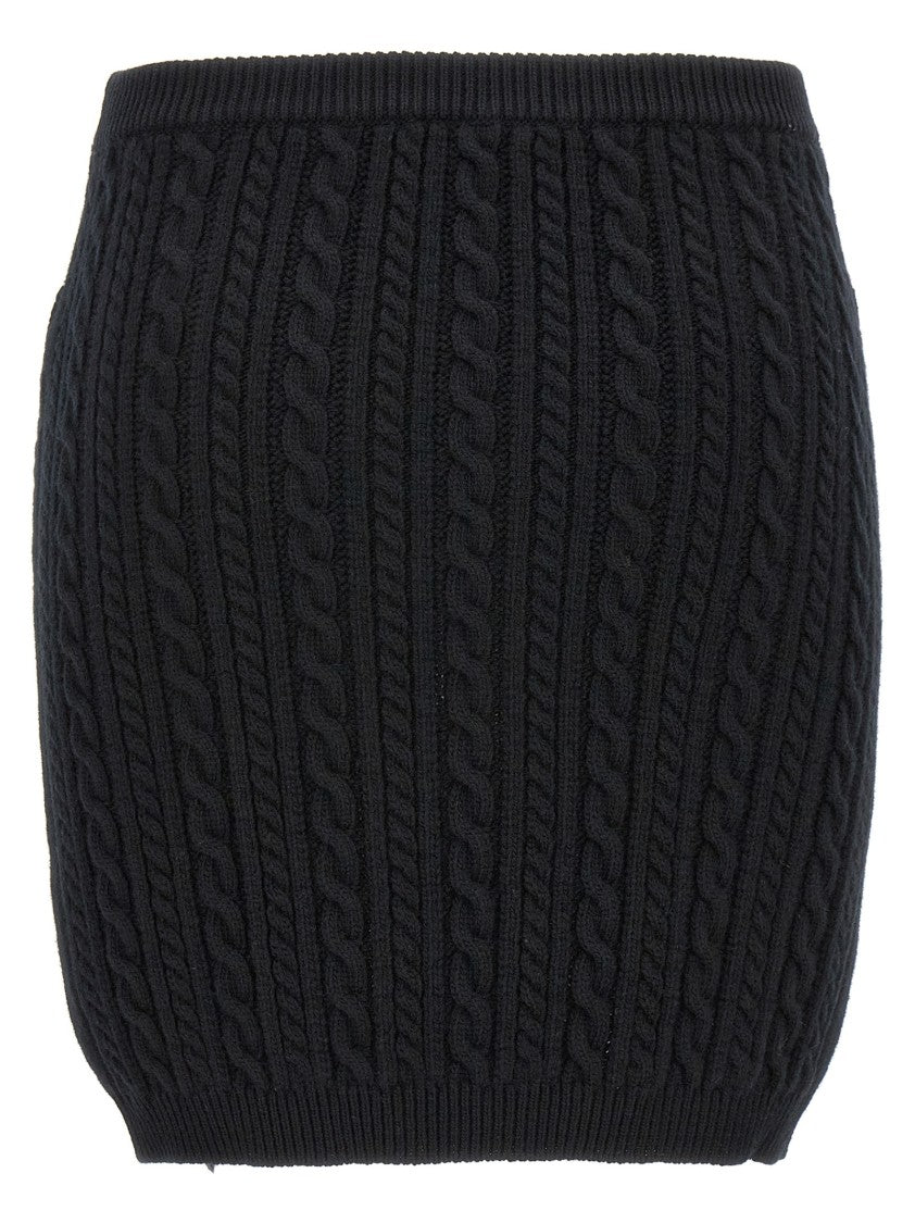 Alessandra Rich Textured Cable Knit Wool Skirt