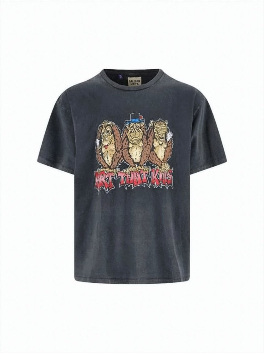 Gallery Dept. Washed Black Graphic Print T-Shirt With Relaxed Fit