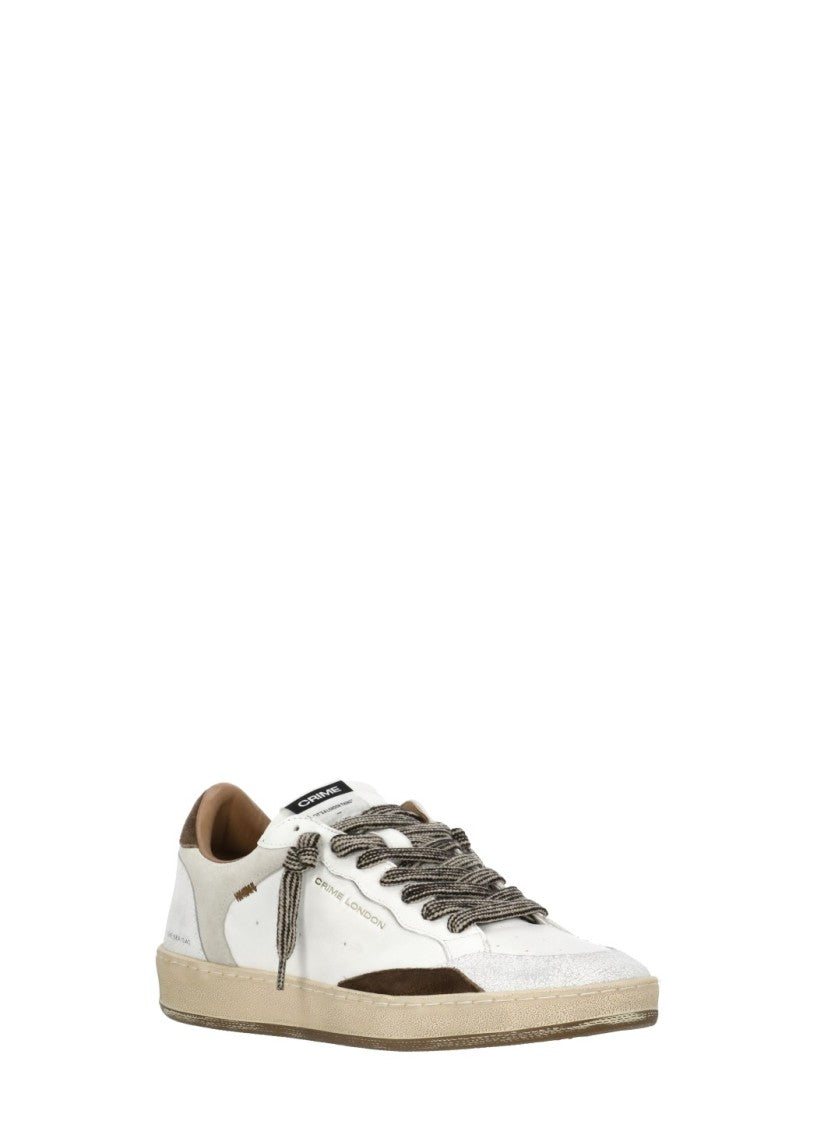 Crime London White Suede Inserts Leather Sneakers