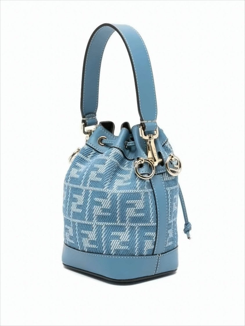 Fendi Geometric Patterned Textured Fabric Shoulder Bag