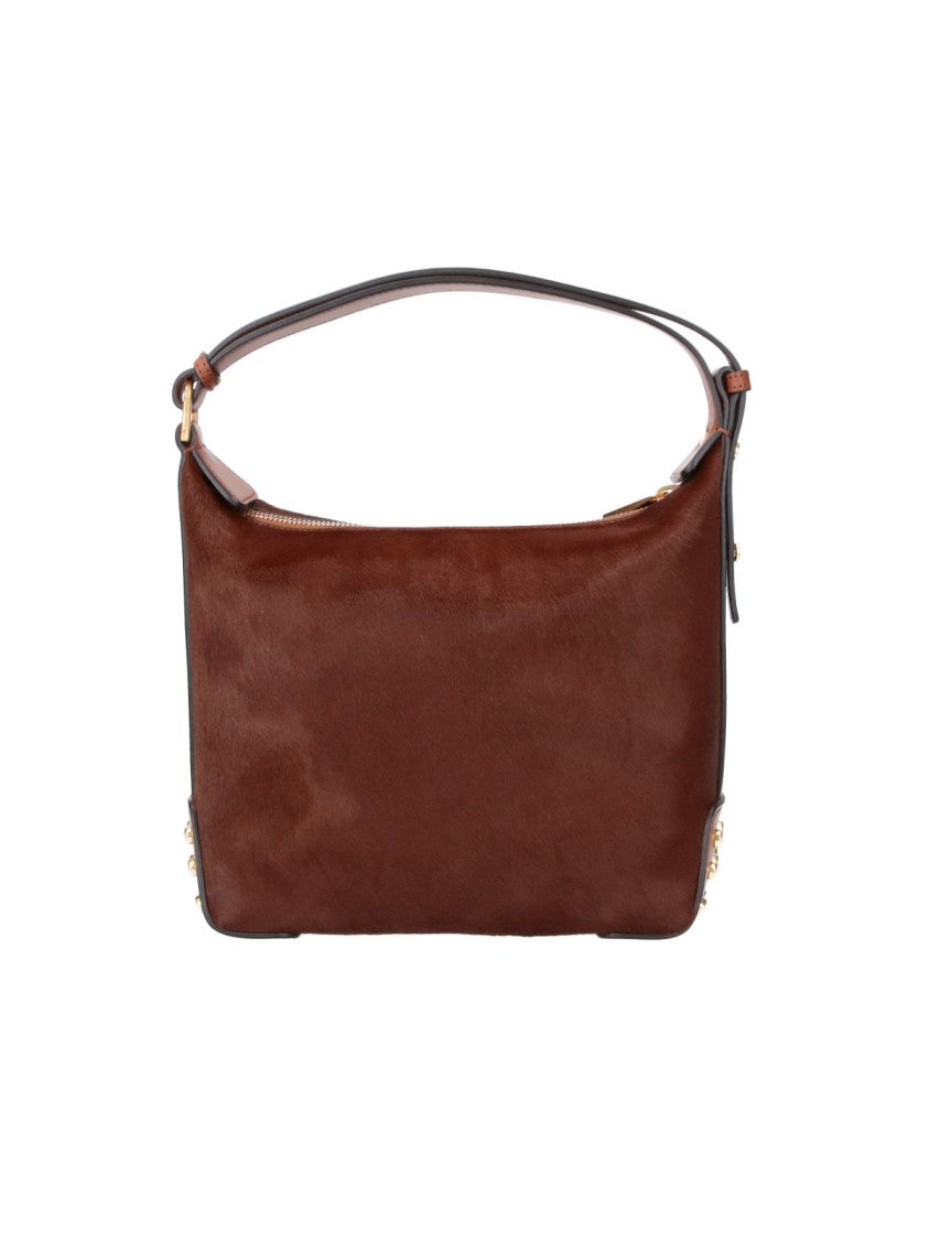 Tod's Brown Calfskin Suede Metal Dots Shoulder Bag
