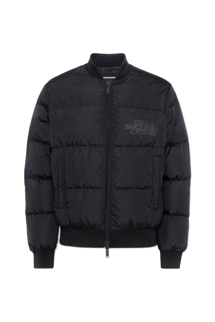 Dsquared2 Black Quilted Padded Embossed Logo Polyamide Bomber Jacket