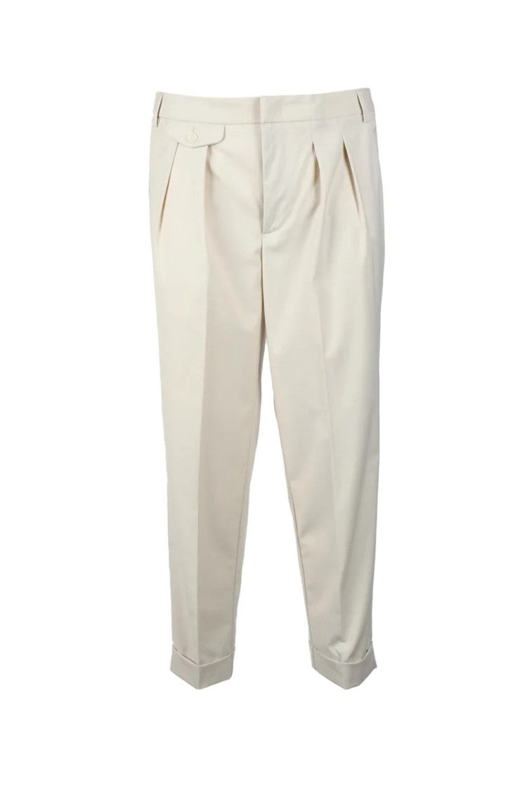 Bonheur Tailored White Trousers With Front Pleats And Cuffed Hem