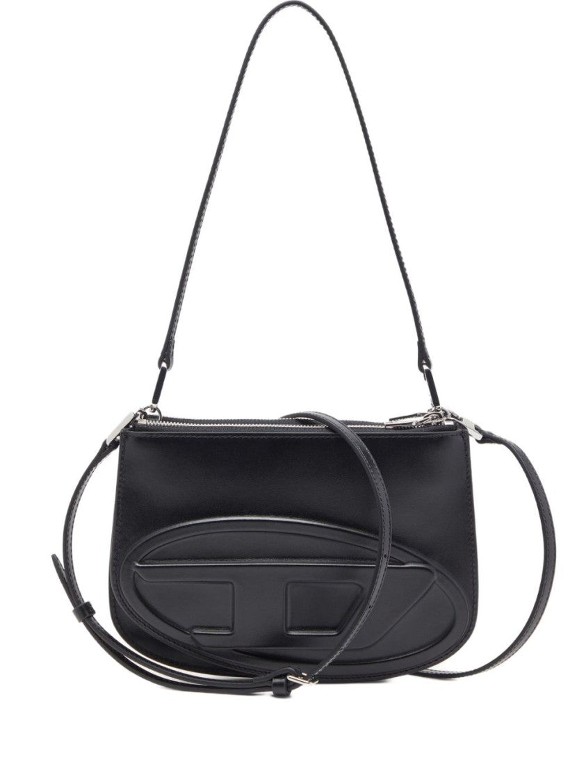 Diesel Smooth-Structured Black Shoulder Bag With Zip Closure