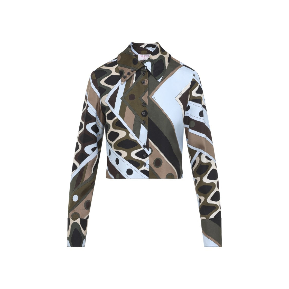 Pucci Silk Shirt With Bold Geometric Pattern In Earthy Hues