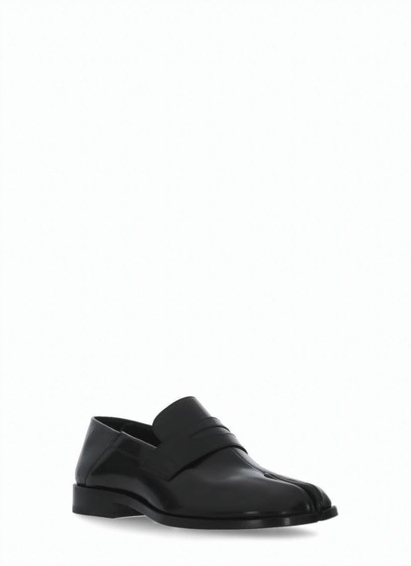 Maison Margiela Split-Toe Black Leather Loafers With Penny Strap