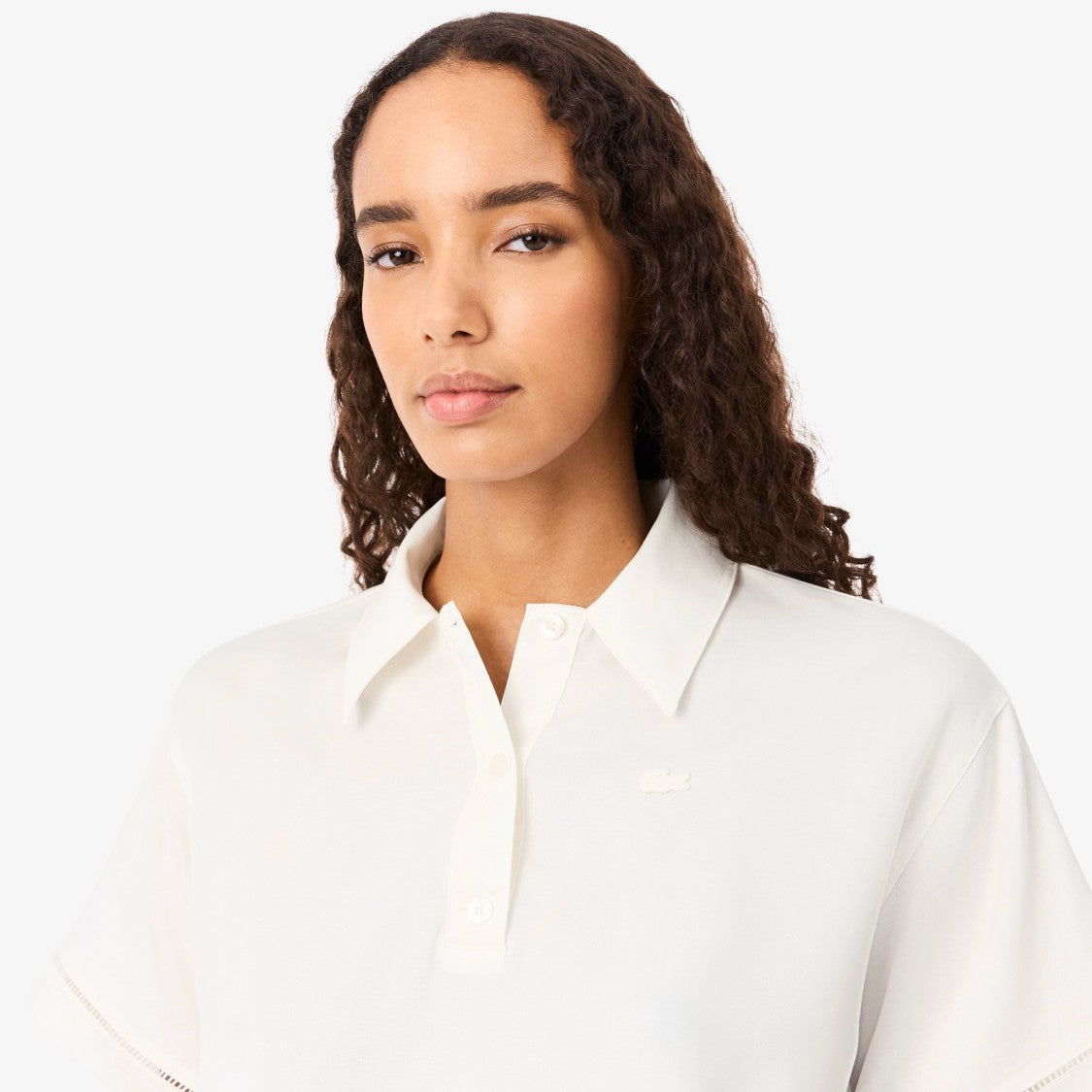 Lacoste White Cropped Short-Sleeved Polo Shirt