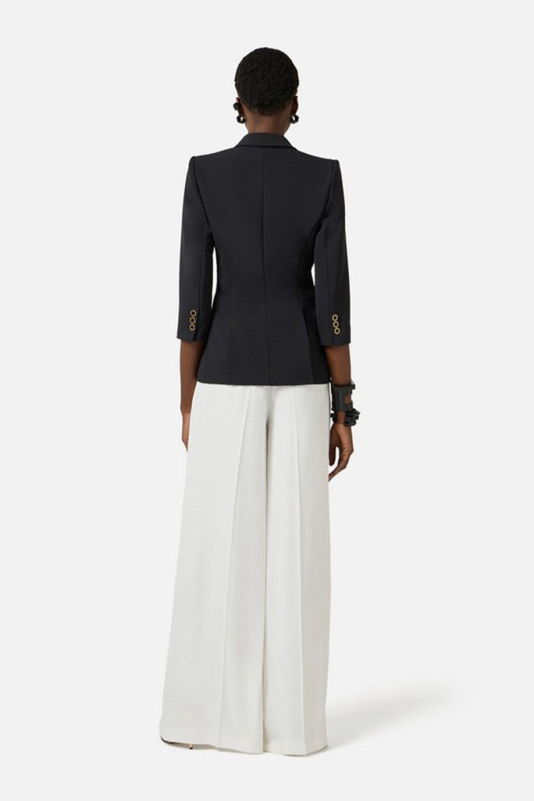 Elisabetta Franchi Black Single-Breasted Gold Ring-Button Polyester-Blend Blazer