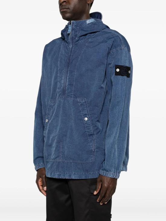 Stone Island Hooded Pullover Jacket With Half-Zip Front And Kangaroo Pocket