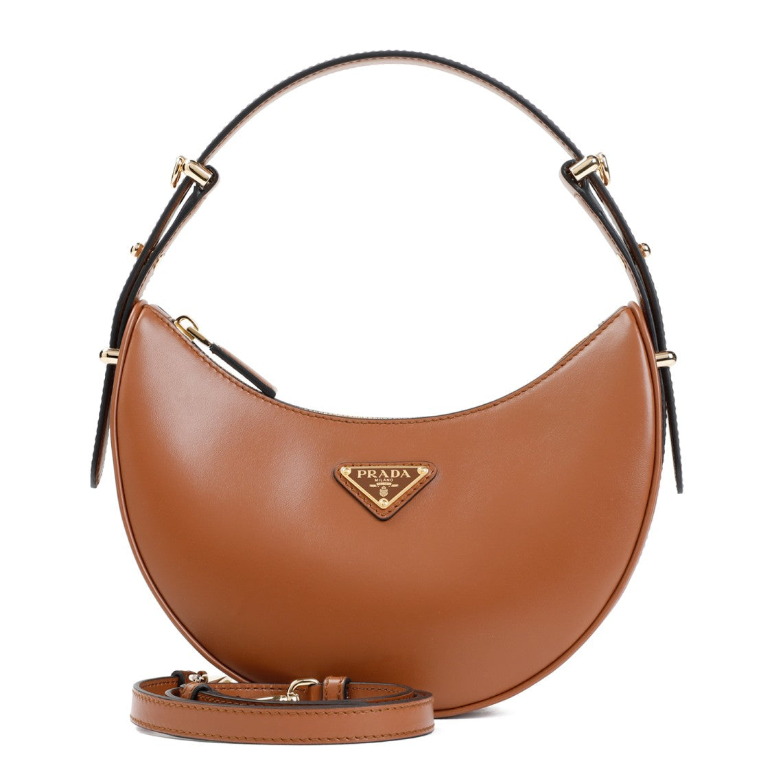 Prada Half-Moon Leather Shoulder Bag With Gold-Tone Accents