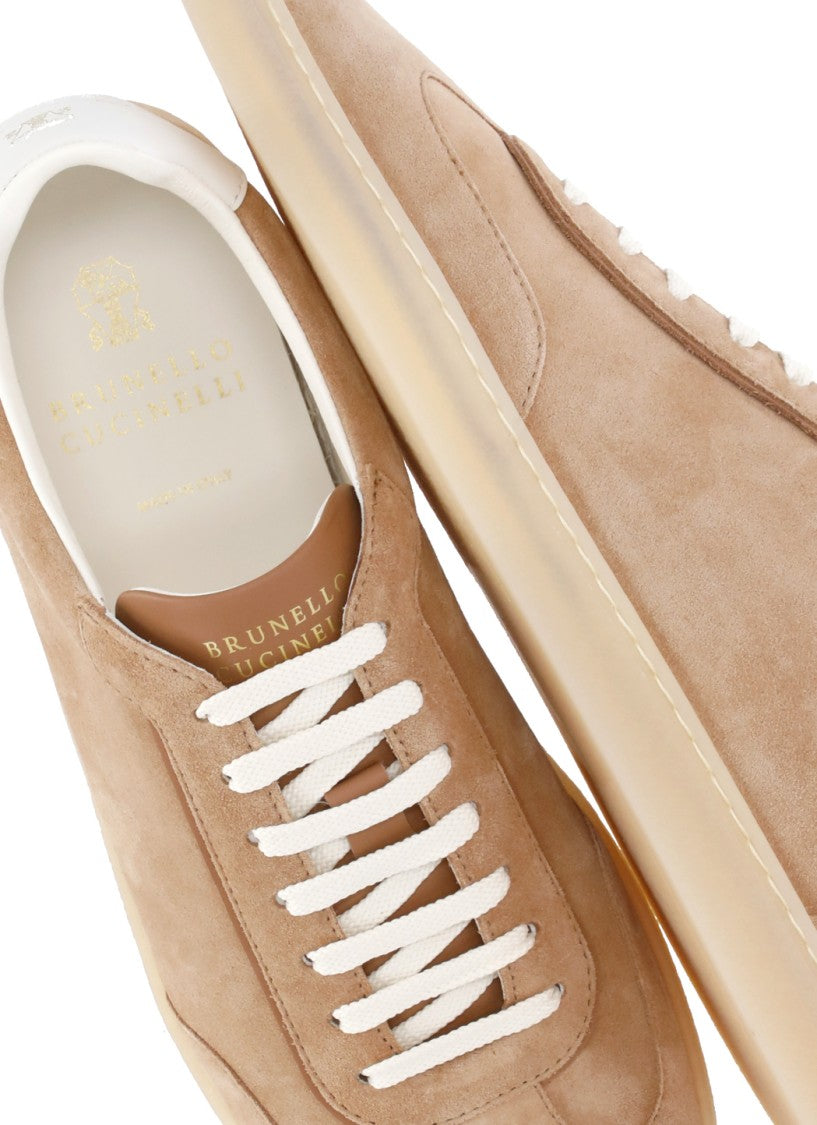 Brunello Cucinelli Beige Diamond Brass Suede Sneakers
