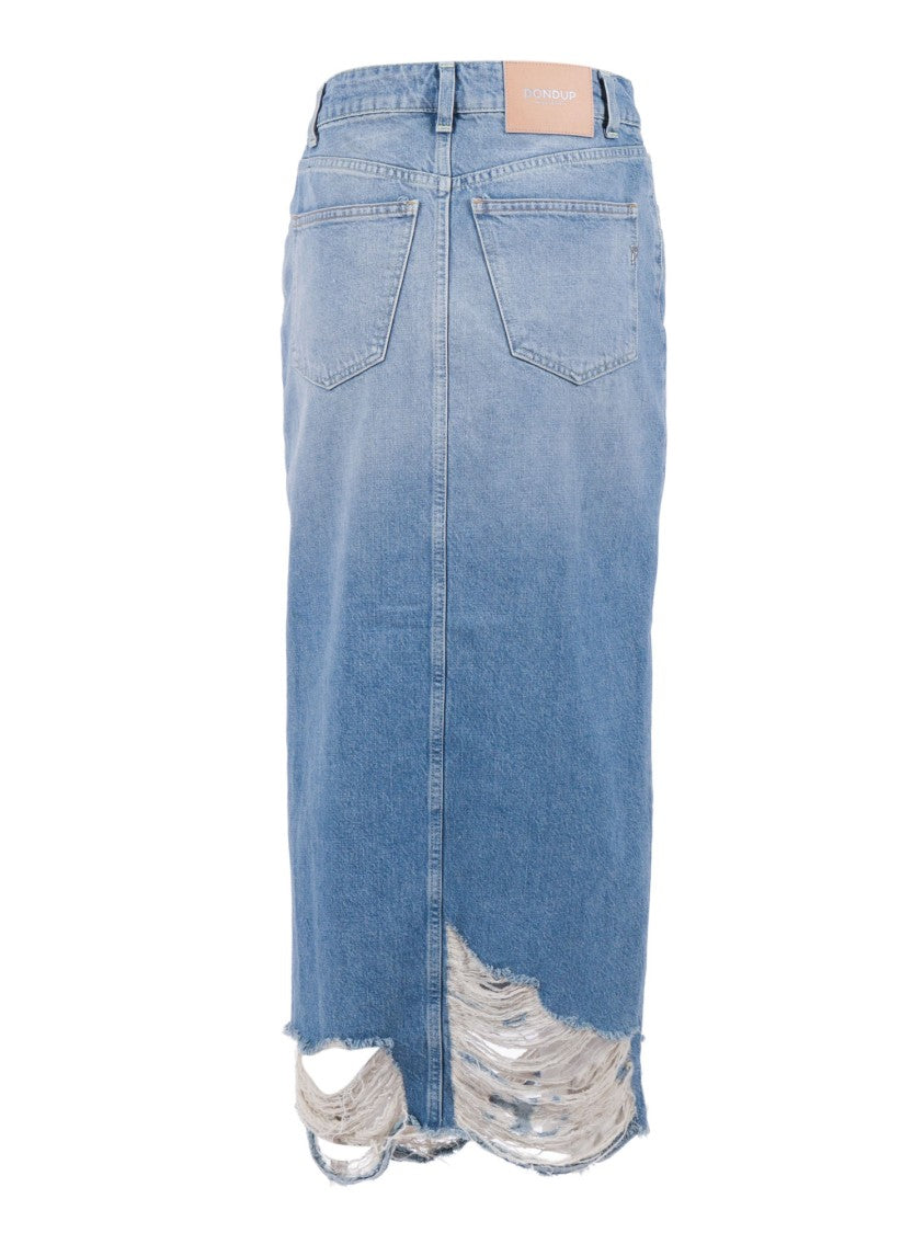 Dondup Distressed Hem Denim Midi Skirt