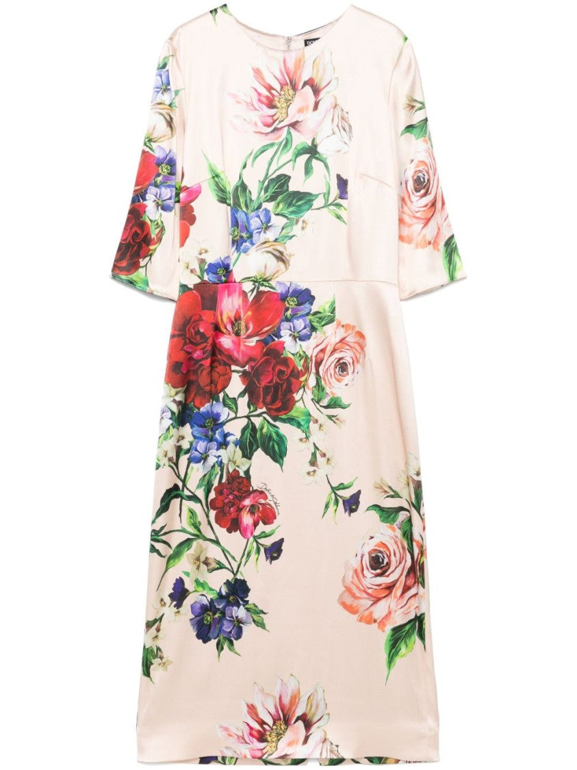 Dolce & Gabbana Floral Midi Dress With Three-Quarter Sleeves