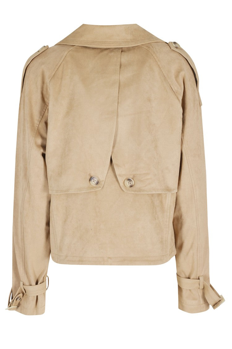 Urbancode Brown Double-Breasted Suede-Effect Polyester Jacket
