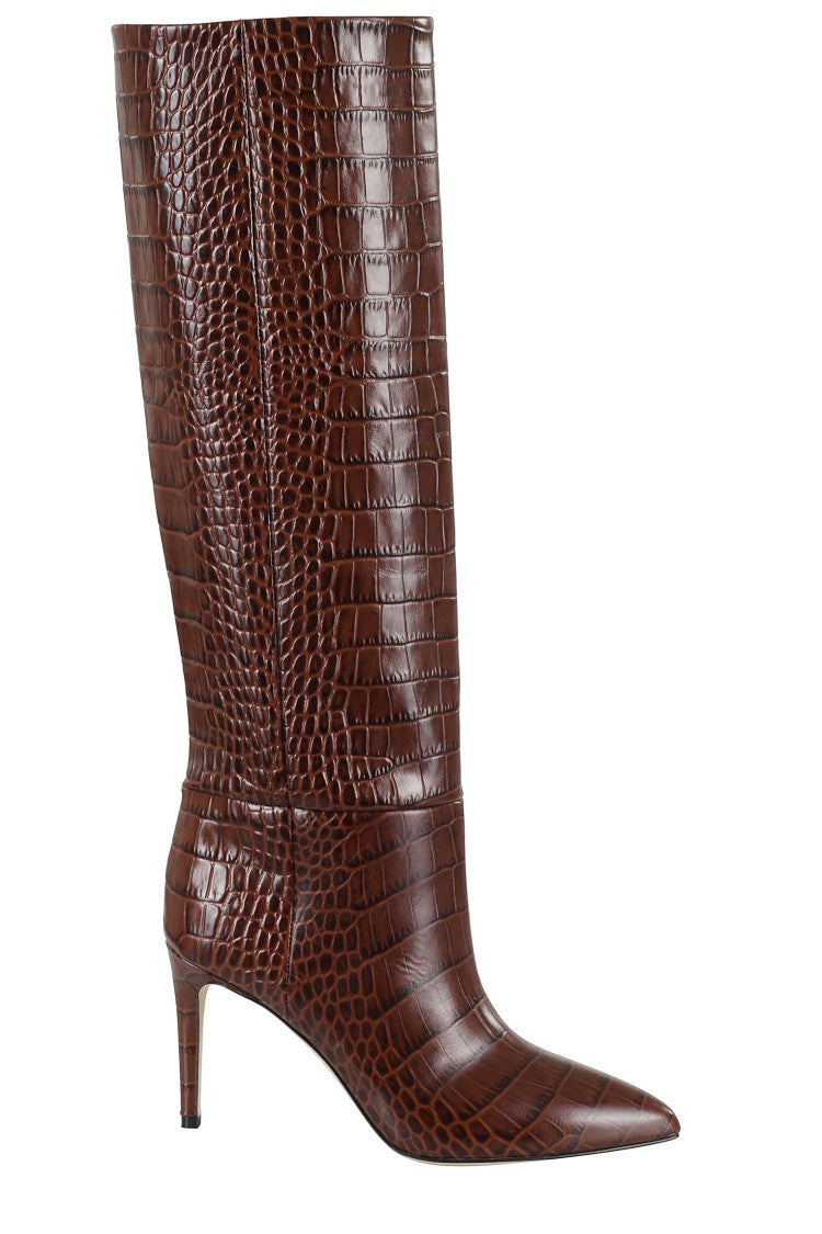 Paris Texas Crocodile-Effect Leather Stiletto Boots With Pointed Design