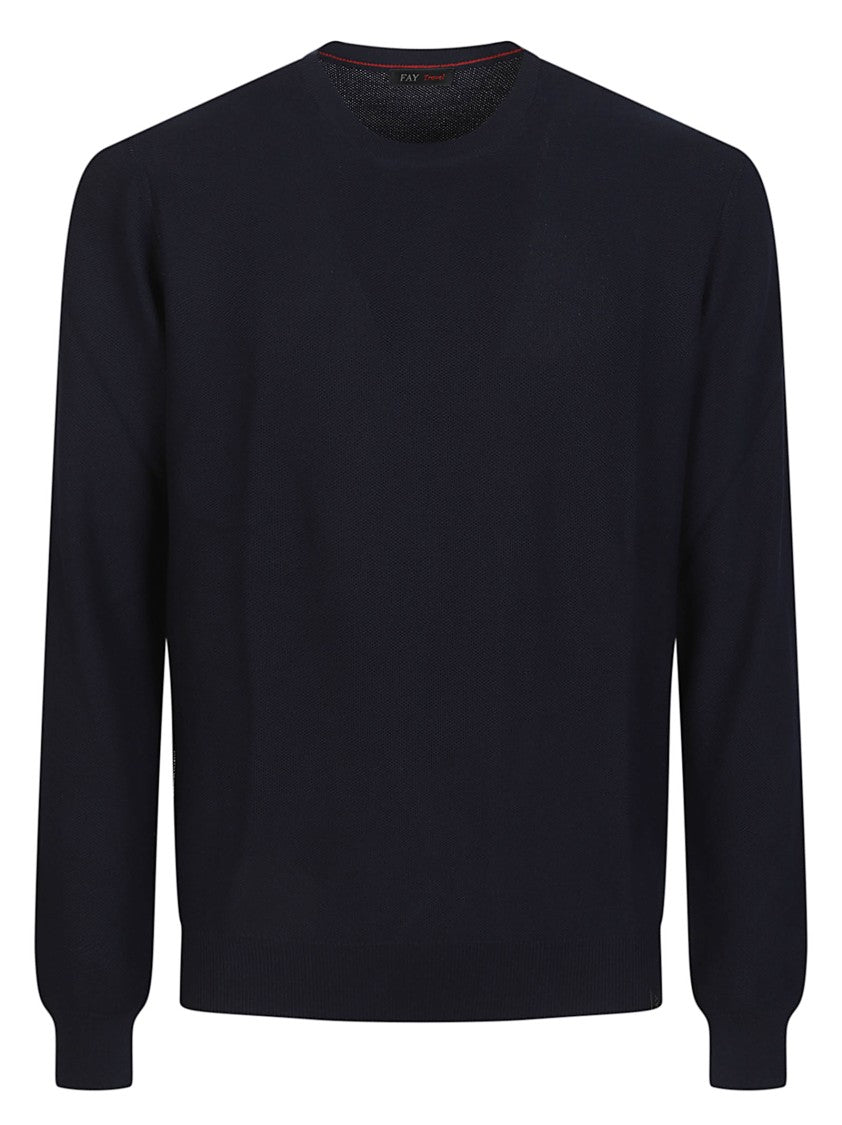 Fay Black Round Neck Cotton Sweater