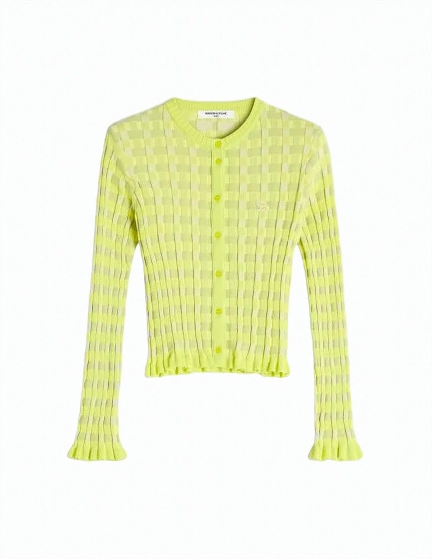 Maison Kitsuné Ribbed Texture Cardigan With Checkered Pattern