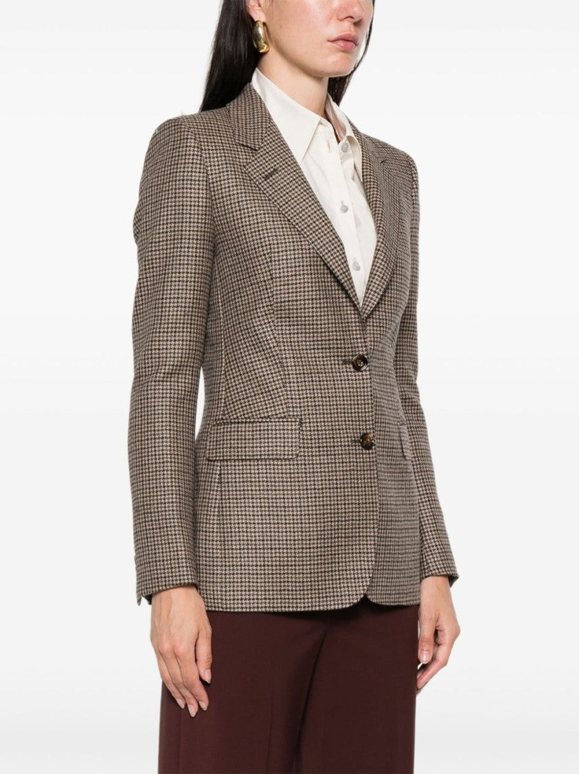 Tagliatore Houndstooth Patterned Brown Tailored Jacket