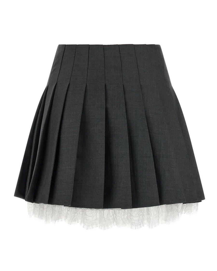 Self-Portrait Pleated Mini Skirt With Lace Detail And Side Zip