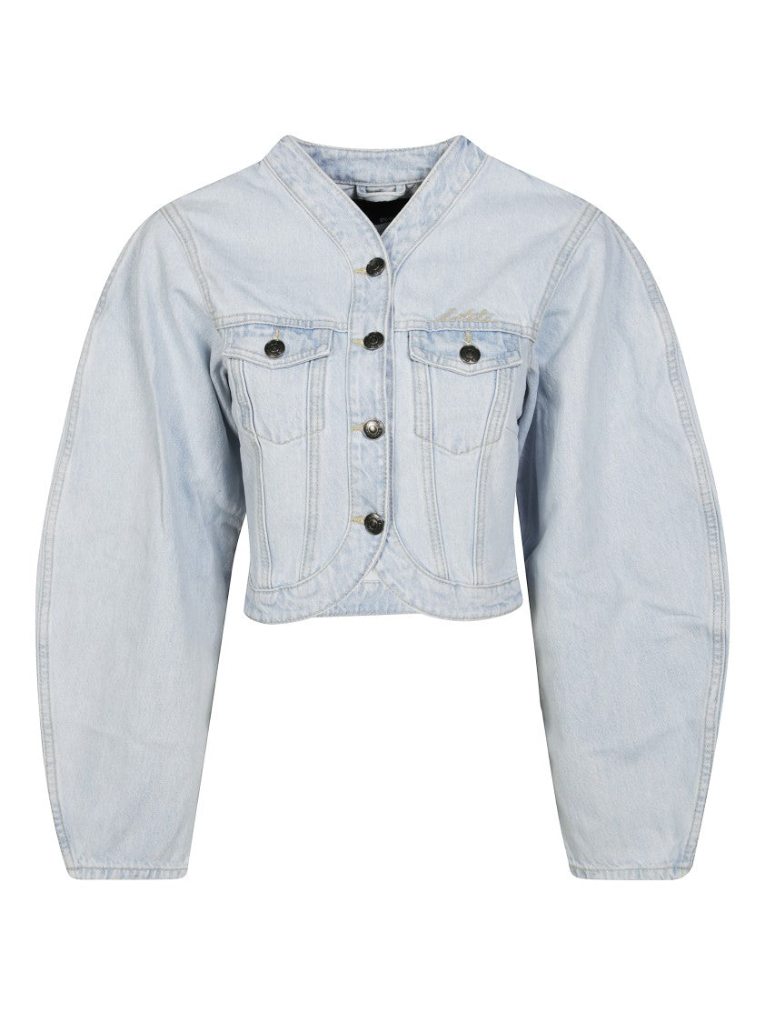 Rotate Cropped Denim Jacket With Button-Up Front