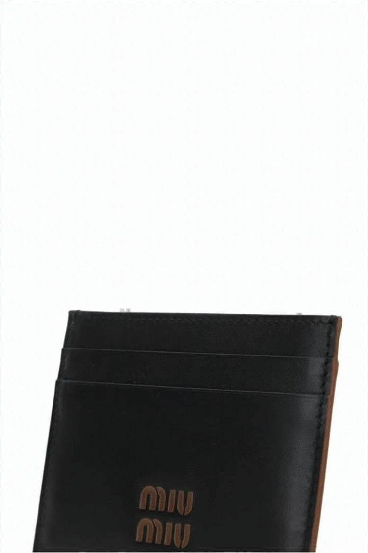 Miu Miu Rectangular Black Calf Leather Card Wallet