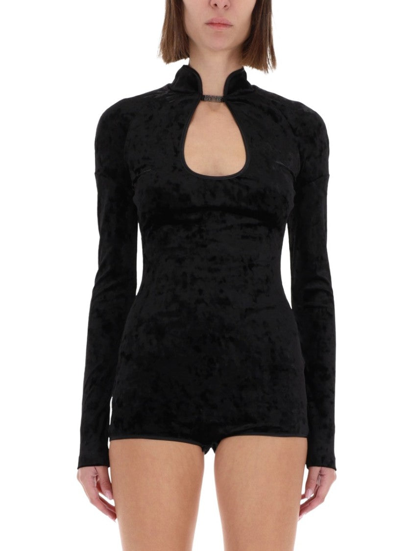Versace Jeans Couture Black Velvety Keyhole Long-Sleeved Top