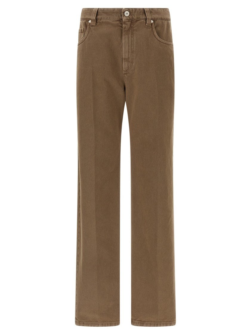 Brunello Cucinelli Straight Leg Denim Trousers With Front Pleat Design