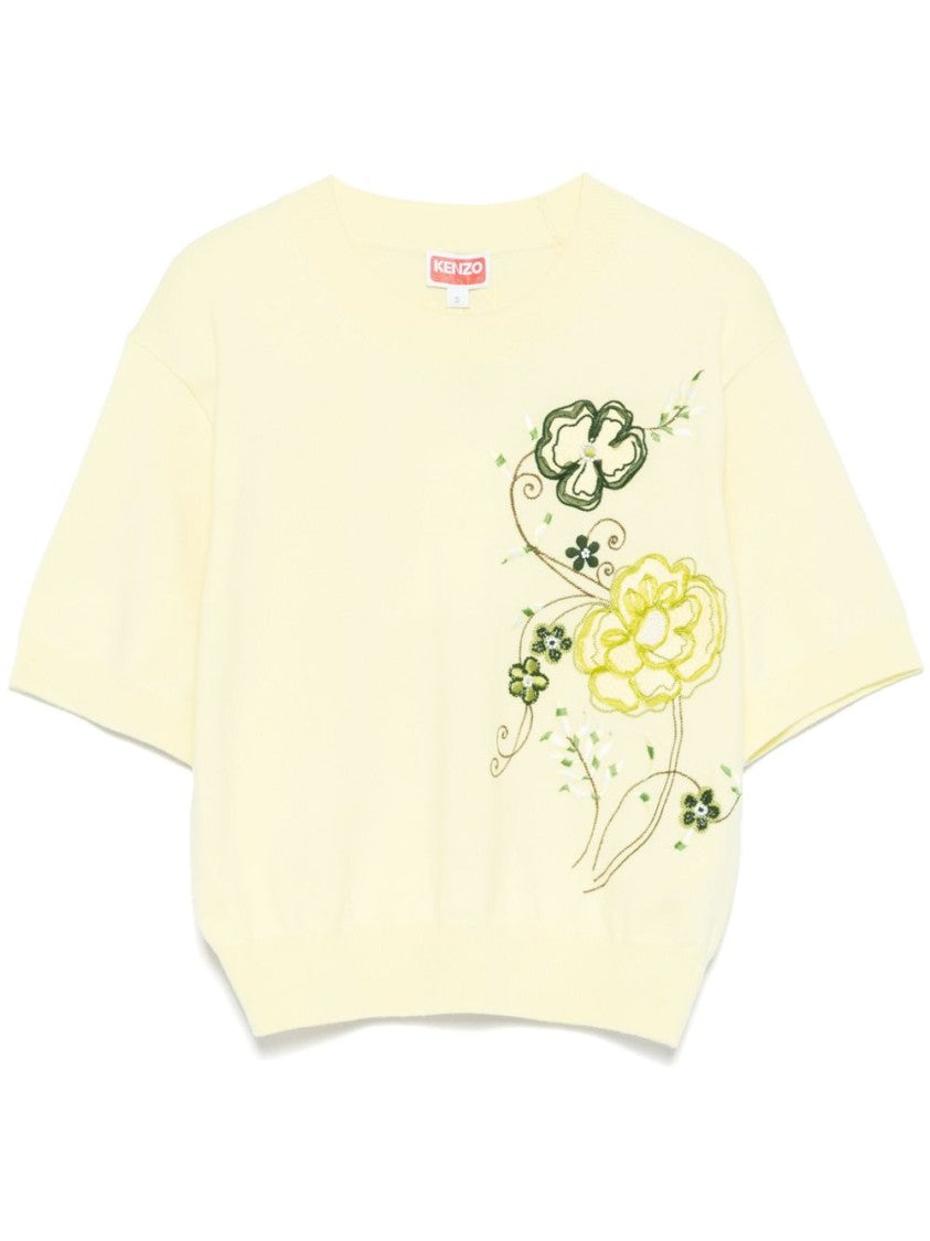 Kenzo Light Yellow Crew Neck Ribbed Top