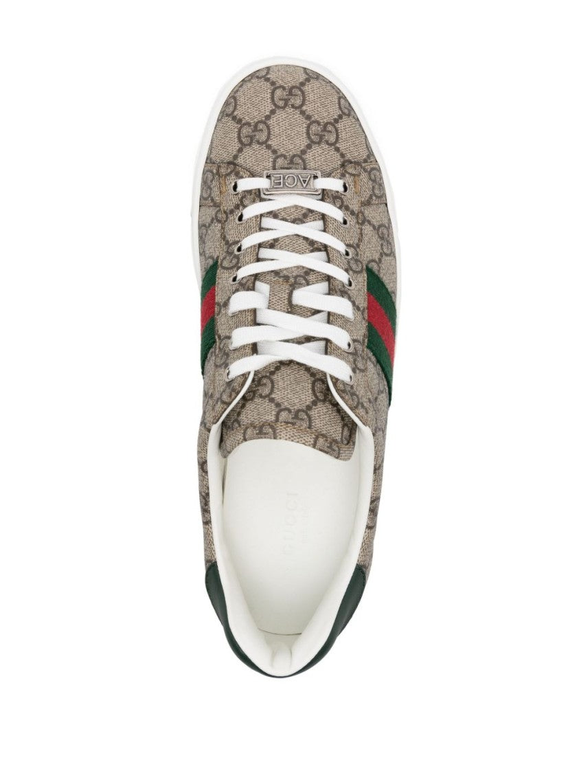 Gucci Beige Gg Supreme Ace Web Sneakers