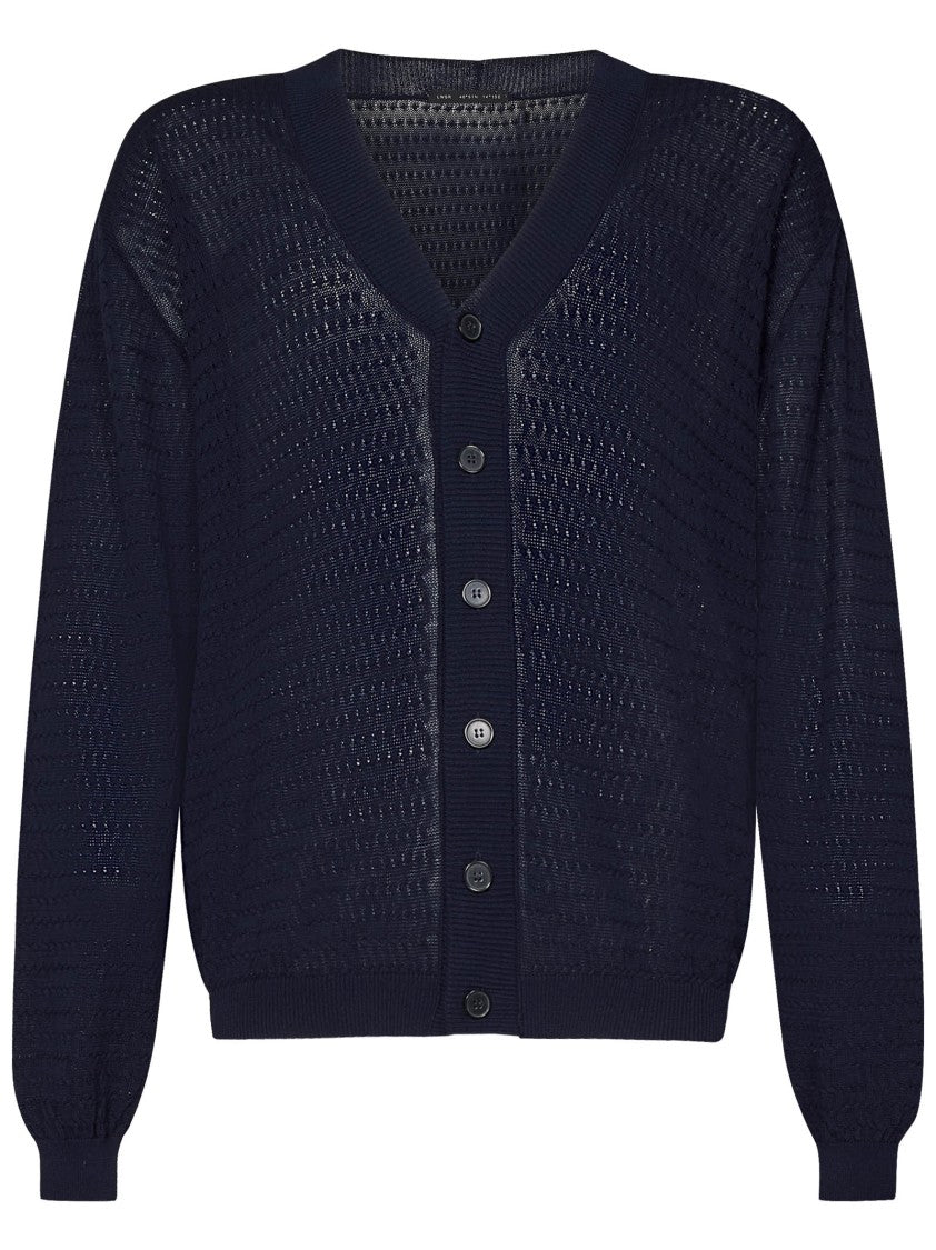 Low Brand V-Neck Cardigan In Open-Stitch Combed Cotton