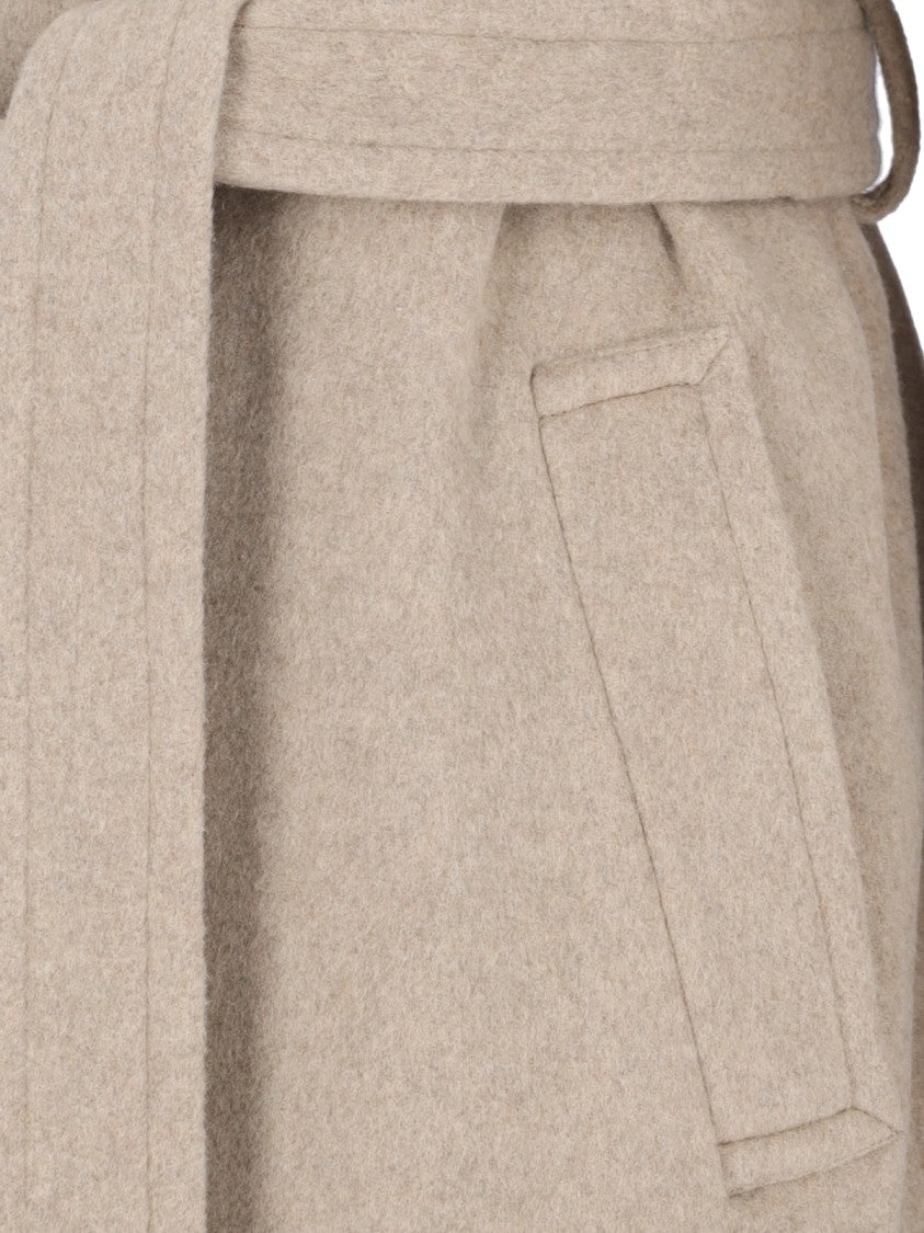 Mm6 By Maison Margiela Midi Coat With Belt – Beige