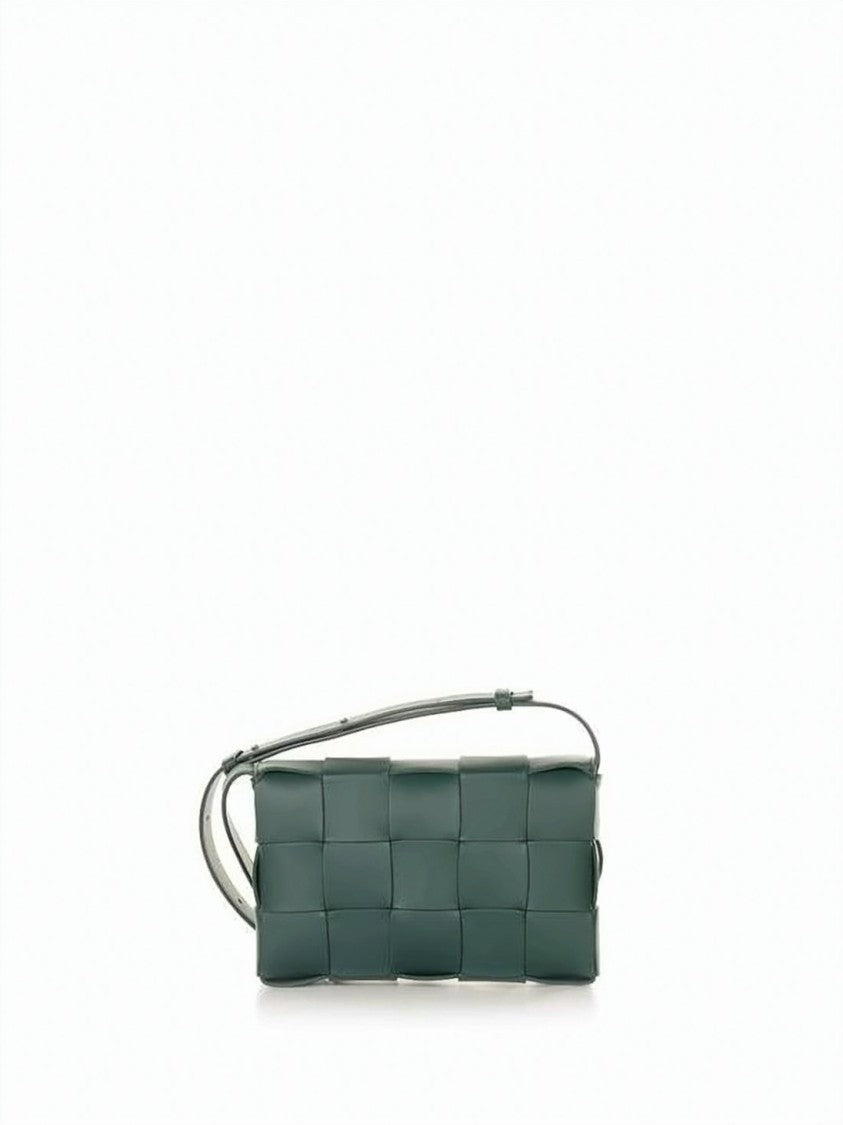 Bottega Veneta Lambskin Leather Shoulder Bag With Woven Pattern