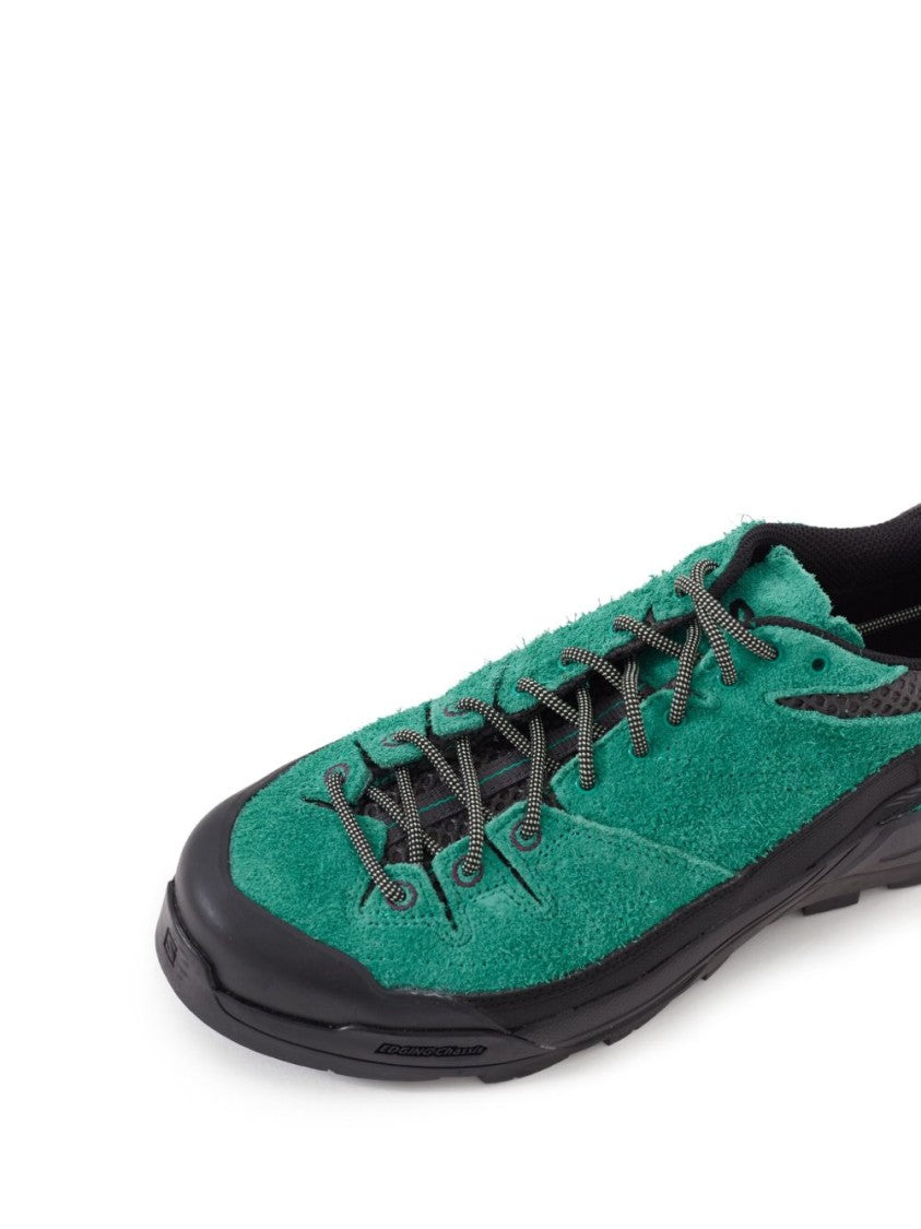 Salomon Textured Green Suede Sneakers With Lace-Up Design